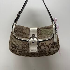 Y2K 2000s Tan Jacquard Patchwork Coach Soho Shoulder Bag